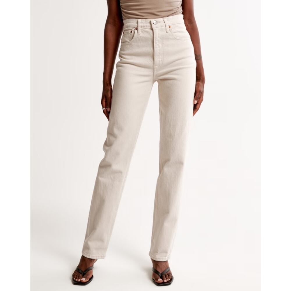 Abercrombie & Fitch 90s Straight Ultra High Rise Cream Jeans Women 31 / 12 Short